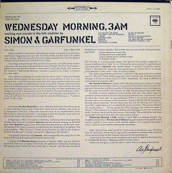 Simon & Garfunkel - Wednesday Morning, 3 A.M. | Columbia (CS 9049) - 2