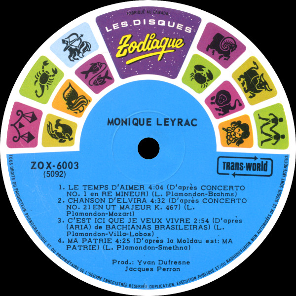 Monique Leyrac - 1678-1972 | Les Disques Zodiaque (ZOX 6003) Monique Leyrac - 1678-1972 | Les Disques Zodiaque (ZOX 6003)