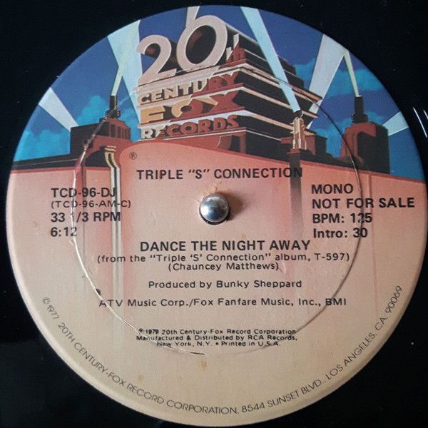 Triple S Connection - Dance The Night Away | 20th Century Fox Records (TCD- 96-DJ) - 2