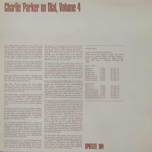 Charlie Parker - Charlie Parker On Dial Volume 4 | Spotlite Records (104) - 2