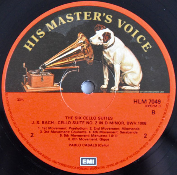 Johann Sebastian Bach : Pablo Casals - The Six Cello Suites | His Master's Voice (RLS 712) - 3