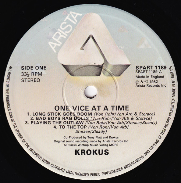 Krokus - One Vice At A Time | Arista (SPART 1189) - 3 Krokus - One Vice At A Time | Arista (SPART 1189) - 3