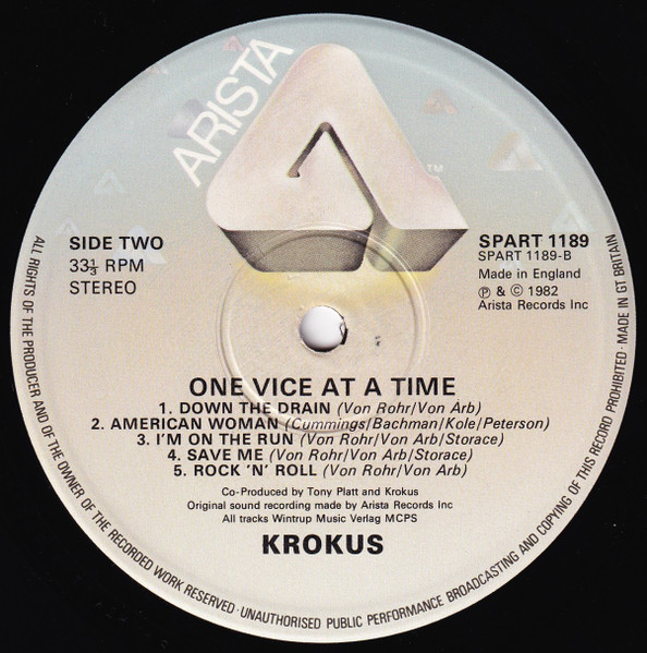 Krokus - One Vice At A Time | Arista (SPART 1189) - 4 Krokus - One Vice At A Time | Arista (SPART 1189) - 4