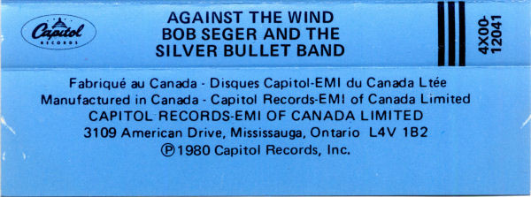 Bob Seger And The Silver Bullet Band - Against The Wind [Cassette] | Capitol Records (4XOO-12041) - 2