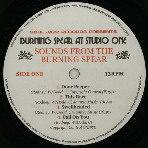 Burning Spear - Sounds From The Burning Spear | Soul Jazz Records (SJR LP101) - 3 Burning Spear - Sounds From The Burning Spear | Soul Jazz Records (SJR LP101) - 3