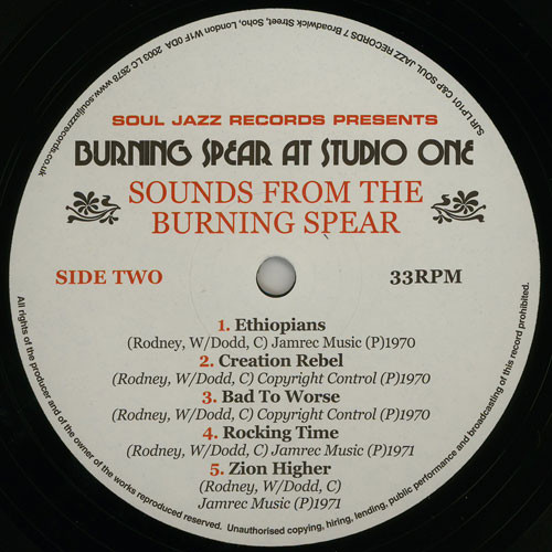 Burning Spear - Sounds From The Burning Spear | Soul Jazz Records (SJR LP101) - 4 Burning Spear - Sounds From The Burning Spear | Soul Jazz Records (SJR LP101) - 4