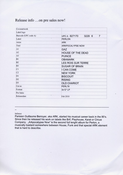 Ark - Arkpocalypse Now | Perlon (PERL79) - main