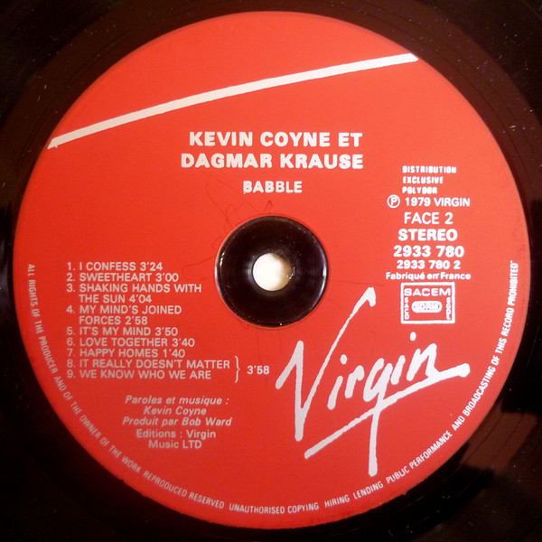 Kevin Coyne And Dagmar Krause - Babble (Songs For Lonely Lovers) | Virgin (2933 780) - 4