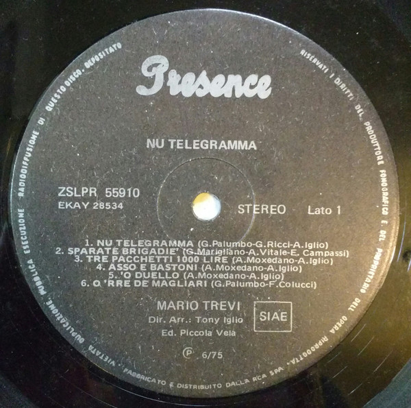 Mario Trevi - Nu Telegramma | Presence Record (ZSLPR 55910) - 3
