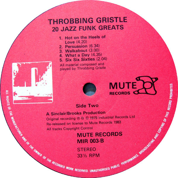 Throbbing Gristle - 20 Jazz Funk Greats | Mute (MIR 003) - 4