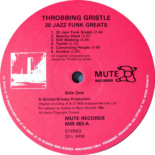 Throbbing Gristle - 20 Jazz Funk Greats | Mute (MIR 003) - 3