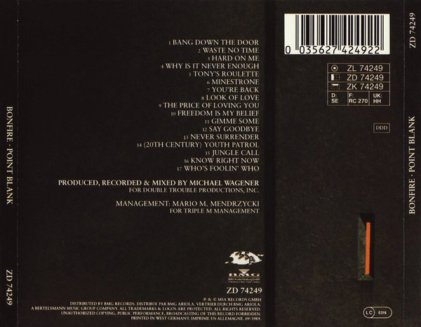 Bonfire - Point Blank | MSA Records (ZD 74249) - 2 Bonfire - Point Blank | MSA Records (ZD 74249) - 2