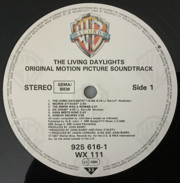 John Barry - The Living Daylights (Original Motion Picture Soundtrack) | Warner Bros. Records (925 616-1) - 3