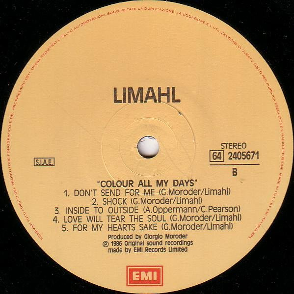 Limahl - Colour All My Days | EMI (64 2405671) - 4