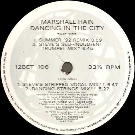 Marshall Hain - Dancing In The City | Better Days (12BET 106) - 2 Marshall Hain - Dancing In The City | Better Days (12BET 106) - 2