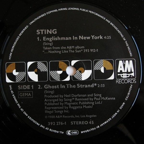 Sting - Englishman In New York | A&M Records (392 276-1) - 3