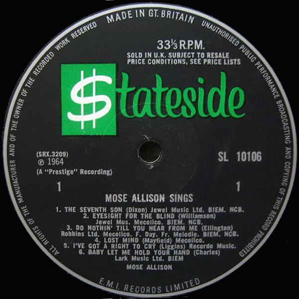 Mose Allison - Mose Allison Sings | Stateside (SL 10106) - 3