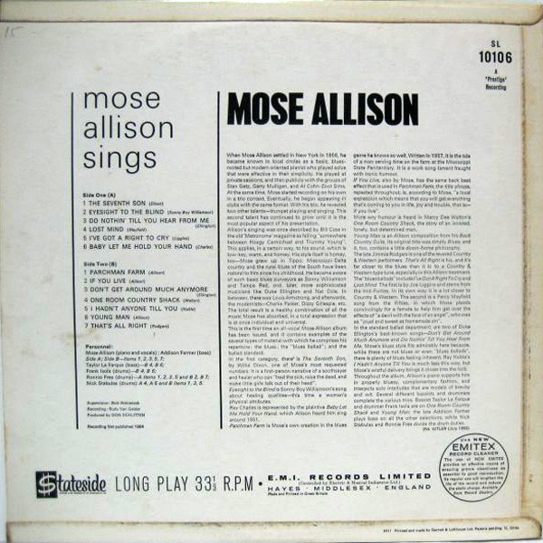 Mose Allison - Mose Allison Sings | Stateside (SL 10106) - 2
