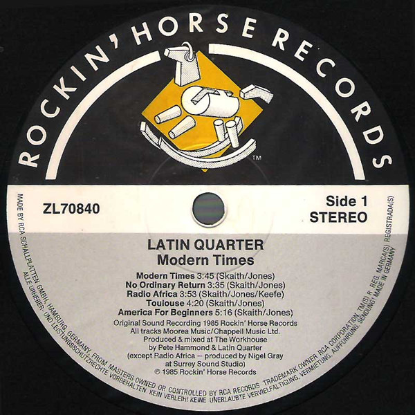 Latin Quarter - Modern Times | Rockin' Horse Records (ZL 70840) - 3
