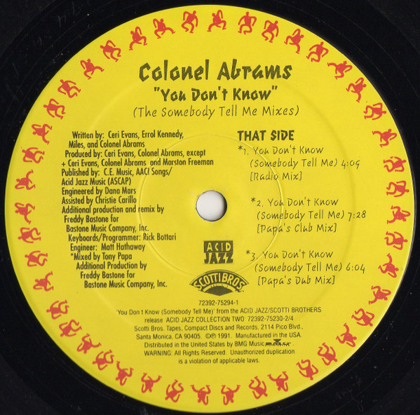 Colonel Abrams - You Don't Know (The Somebody Tell Me Mixes) | Scotti Bros. Records (723927-5294-1) - 3