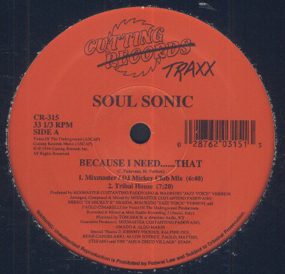 Soul Sonic - Because I Need...... That | Cutting Traxx (CR-315) - main