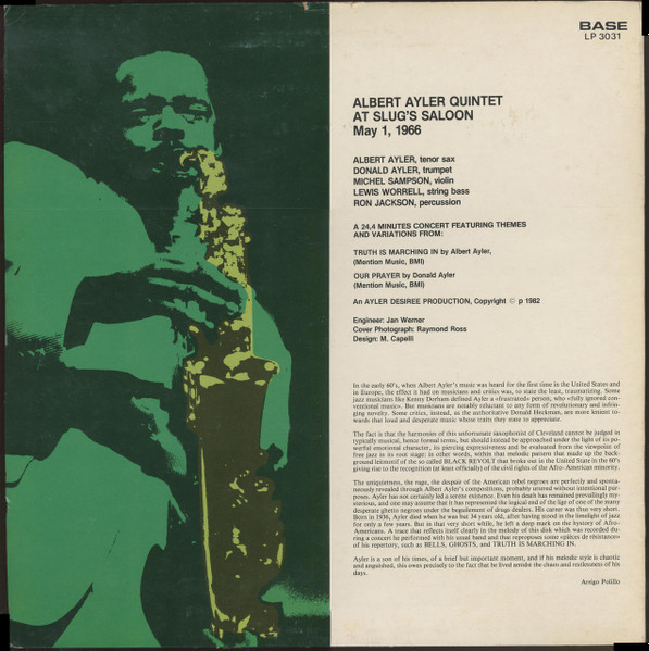 Albert Ayler Quintet - At Slug's Saloon Vol. 1 | Base Record (LP 3031) - 2