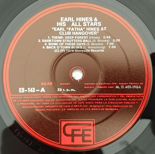 Earl Hines And His All-Stars - Earl Hines At Club Hangover | Storyville (ES-143 (C)) - 3