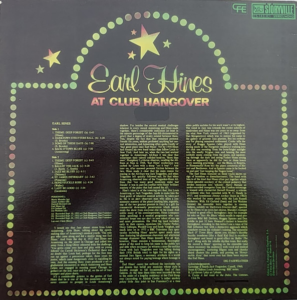 Earl Hines And His All-Stars - Earl Hines At Club Hangover | Storyville (ES-143 (C)) - 2