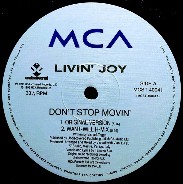 Livin' Joy - Don't Stop Movin' | MCA Records (MCST 40041) - 3