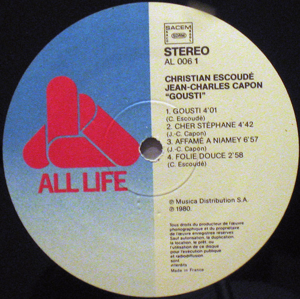 Christian Escoudé & Jean-Charles Capon - Gousti | All Life (AL 006) - 3