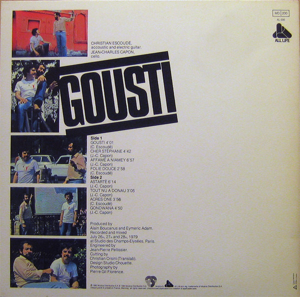 Christian Escoudé & Jean-Charles Capon - Gousti | All Life (AL 006) - 2