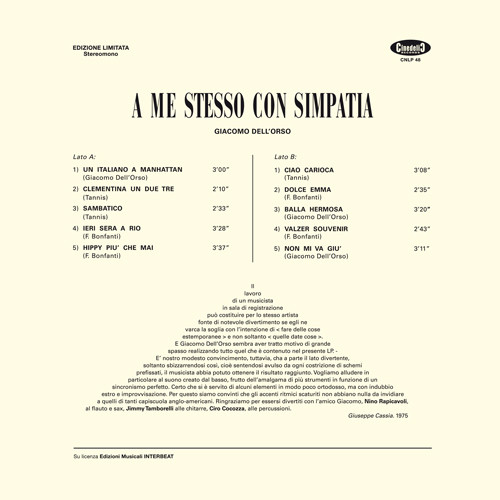Giacomo Dell'Orso - A Me Stesso Con Simpatia | Cinedelic Records (CNLP48) - 2 Giacomo Dell'Orso - A Me Stesso Con Simpatia | Cinedelic Records (CNLP48) - 2