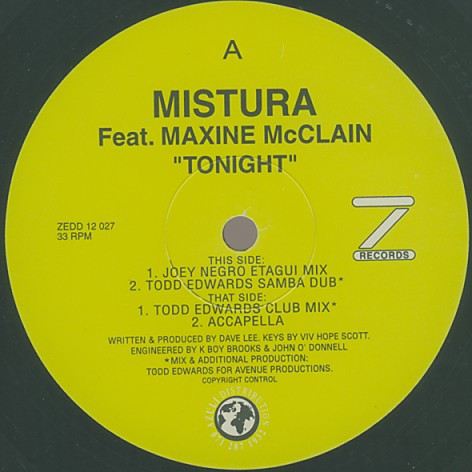 Mistura & Maxine McClain - Tonight | Z Records (ZEDD 12 027) - 2 Mistura & Maxine McClain - Tonight | Z Records (ZEDD 12 027) - 2