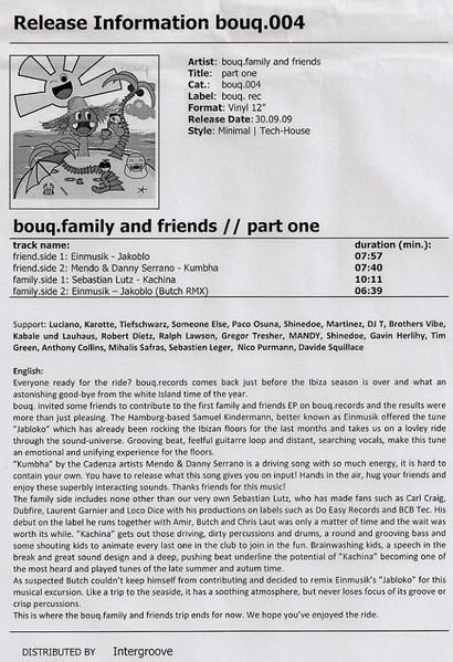 Various - Bouq.Family And Friends Part One | Bouq. Records (bouq.004) - 2