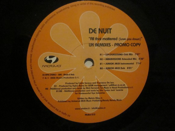 De Nuit - All That Mattered (Love You Down) Uk Remixes | Motivo Productions (Motivo 013)