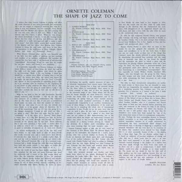 Ornette Coleman - The Shape Of Jazz To Come | DOL (DOL870HB) - 2