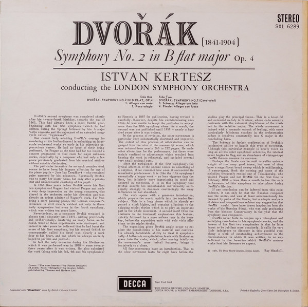 Dvořák , Kertesz , London Symphony - Symphony No. 2 in B Flat Major | Decca (SXL 6289)