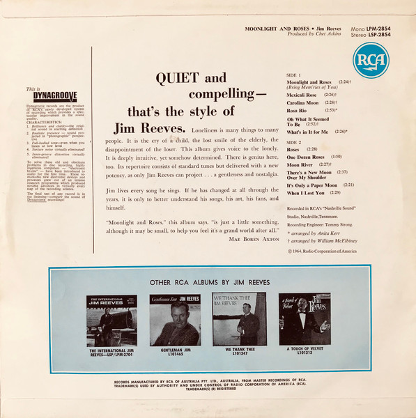 Jim Reeves - Moonlight And Roses | RCA (LPM-2854) - 2