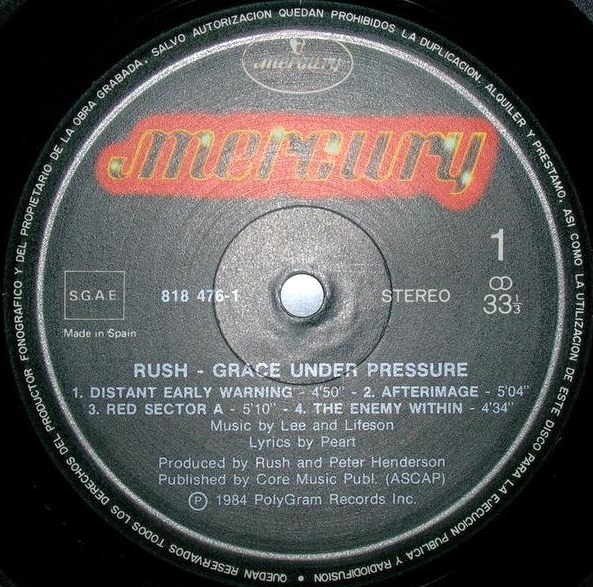 Rush - Grace Under Pressure | Mercury (818476-1) - 2