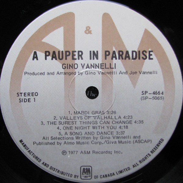 Gino Vannelli - A Pauper In Paradise | A&M Records (SP-4664) - 3