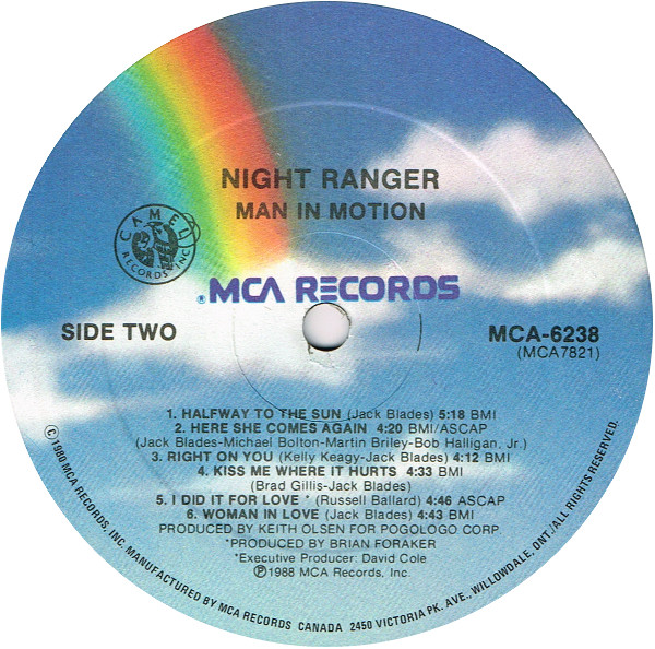 Night Ranger - Man In Motion | MCA Records (MCA-6238) - 4