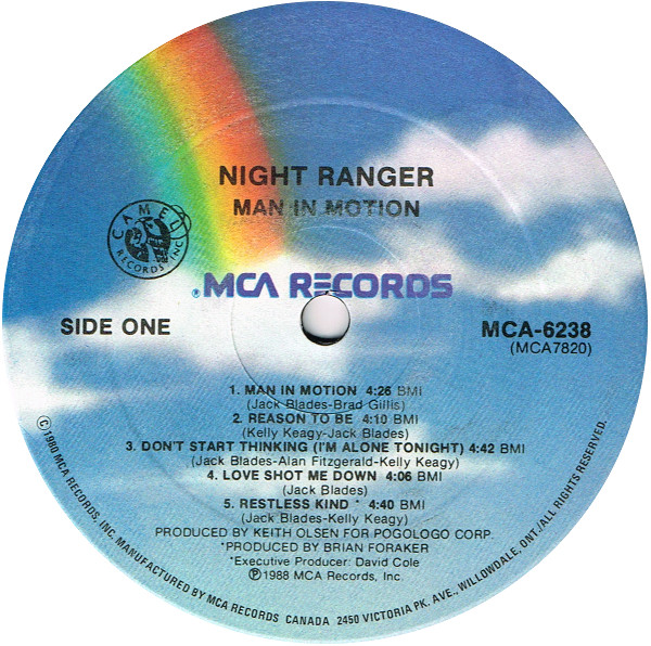 Night Ranger - Man In Motion | MCA Records (MCA-6238) - 3