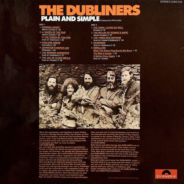 The Dubliners - Plain And Simple | Polydor (2383 235) - 2