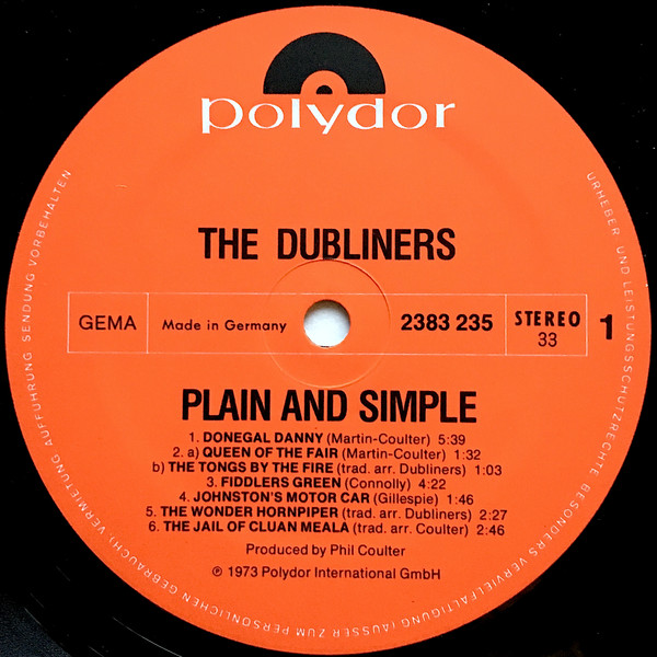 The Dubliners - Plain And Simple | Polydor (2383 235) - 3