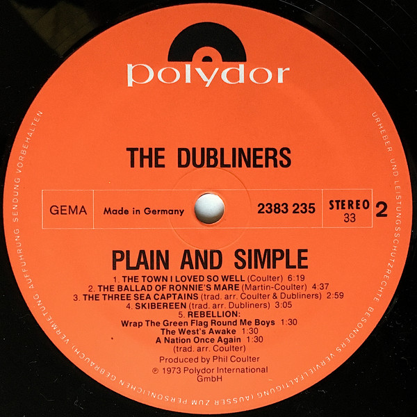 The Dubliners - Plain And Simple | Polydor (2383 235) - 4