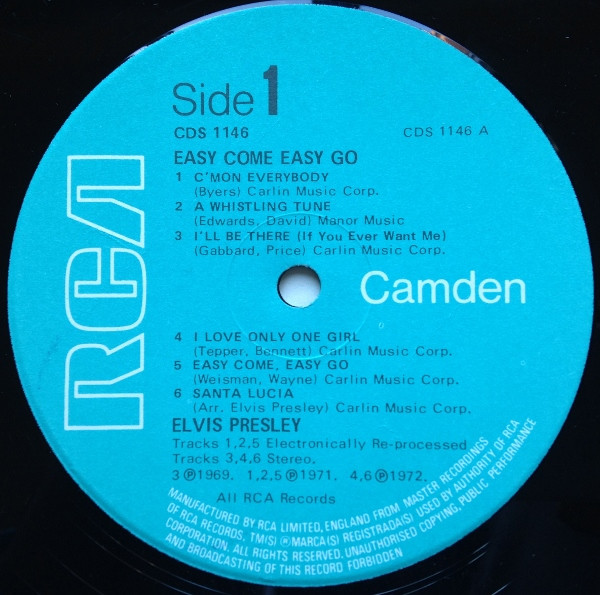 Elvis Presley - Easy Come, Easy Go | RCA Camden (CDS 1146) - 3 Elvis Presley - Easy Come, Easy Go | RCA Camden (CDS 1146) - 3
