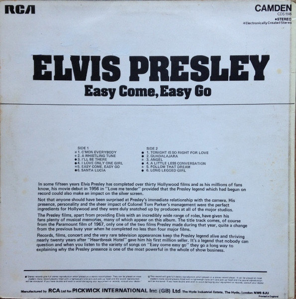 Elvis Presley - Easy Come, Easy Go | RCA Camden (CDS 1146) - 2 Elvis Presley - Easy Come, Easy Go | RCA Camden (CDS 1146) - 2
