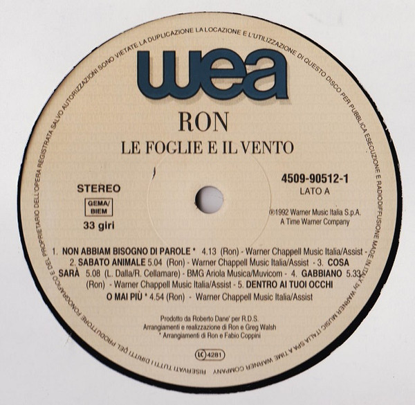 Ron - Le Foglie E Il Vento | WEA (4509-90512-1)