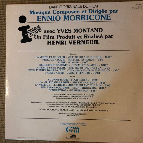 Ennio Morricone - I... Comme Icare (Bande Originale Du Film) | Général Music France (803.006) - 2