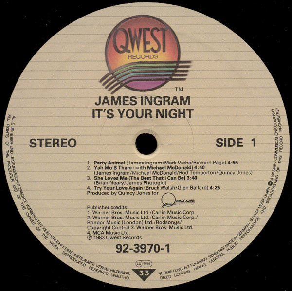 James Ingram - It's Your Night | Qwest Records (92-3970-1) - 3